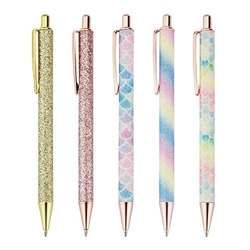 Jcevium Bolígrafos retráctiles, 5 unidades, tinta negra, punta media (1 mm), color oro rosa, suministros de oficina para hombres, mujeres, estudiantes, negocios