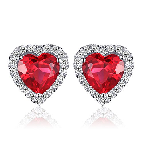 JewelryPalace Pendientes Corazón del océano 3.8ct Rubí rojo creado Amor para siempre Halo Aretes Plata de ley 925