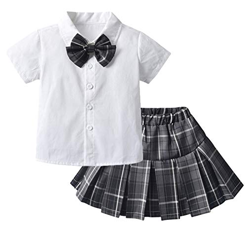 Julhold Baby GirlsJK Traje de marinero, cintura alta, falda plisada plisada a cuadros, camisas blancas con lazo, uniforme de traje escolar...