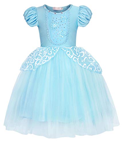 Jurebecia Cenicienta Princesa Dress Traje de Fiesta de Lujo Vestido Fiesta de Cumpleaños Outfits Halloween Princesa Niñas Ropa 2-3 Años Azul