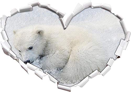 KAIASH 3D Pegatinas de Pared Dulce Oso Polar Joven en la Nieve Forma de corazón en Apariencia 3D Etiqueta de Pared o Puerta Etiqueta de Pared decoración de Pared 62x43cm