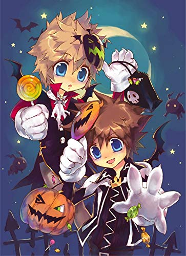 Kingdom Hearts Anime, 5D para adultos y niños, kit de numeración de pintura de diamante DIY, póster de bordado artístico de reflexión para decoración de interiores(11.8x15.8inch)