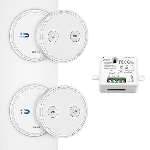 Kit de Interruptor de Luces Inalámbricas, LoraTap 2 Piezas Interruptor Inalámbrico + Receptor de Relevo 2500W Control Remoto de Radio 200m Mando a Distancia para Casa Iluminación y Electrodomésticos Kit de Interruptor de Luces Inalámbricas, LoraTap 2 Piezas Interruptor Inalámbrico + Receptor de Relevo 2500W Control Remoto de Radio 200m Mando a Distancia para Casa Iluminación y Electrodomésticos