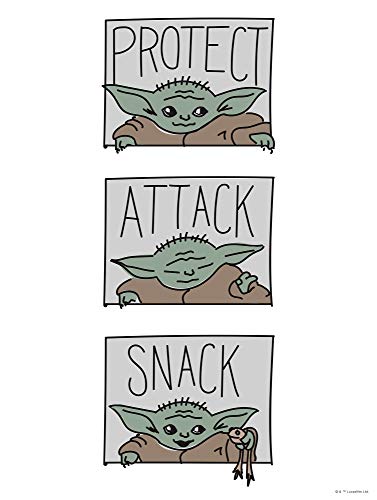 Komar Star Wars Mandalorian The Child Protect Attack Snack | Baby Yoda, decoración de pared, póster artístico, tamaño 30 x 40 cm, sin marco, WB-SW-010-30 x 40, multicolor