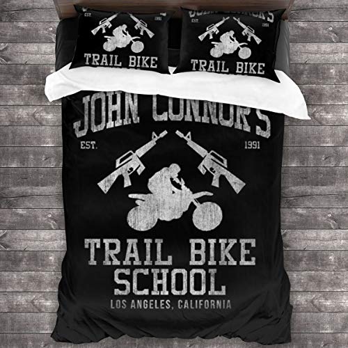 KUKHKU John Connors Trial Bike School Terminator - Juego de cama de 3 piezas con funda de edredón de 86 x 70 pulgadas, 3 piezas decorativas con 2 fundas de almohada