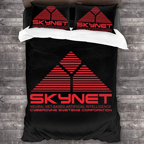 KUKHKU Skynet Cyberdnye Systems Terminator, Juego de cama de 3 piezas, funda de edredón de 86 x 70 pulgadas, Queen decorativa de 3 piezas con 2 fundas de almohada