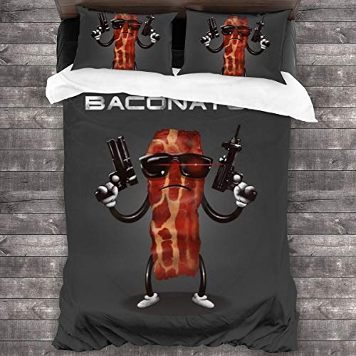 KUKHKU The Baconator Baconator Terminator Juego de cama de 3 piezas, funda de edredón de 86 x 70 pulgadas, decorativa de 3 piezas con 2 fundas de almohada