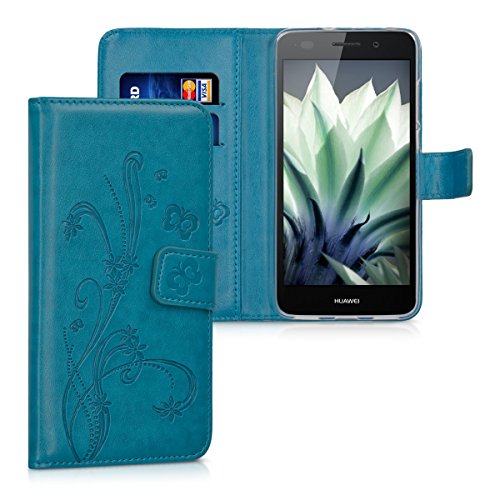 kwmobile Funda Compatible con Huawei Y6 II - Carcasa de Cuero sintético Flores y Mariposas - con Tarjetero kwmobile Funda Compatible con Huawei Y6 II - Carcasa de Cuero sintético Flores y Mariposas - con Tarjetero