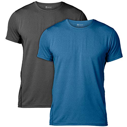 LAPASA Pack x2 Camisetas Deportivas Microperforadas (en los costados) para Hombre (Ideal para Running, Gimnasio) M44 (L (Largo 72, H-H 44, Pecho 104-110 cm), Negro+Azul)