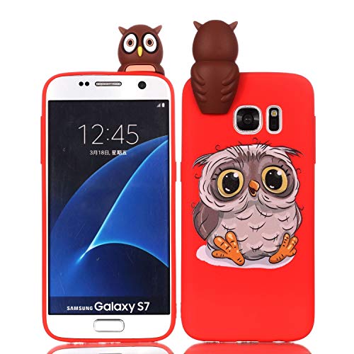 LAXIN Cute owl Case for Samsung Galaxy S7,Soft 3D Silicone Case,Cute Fruit Rubber Cover,Cool Kawaii Cartoon Gel Cover for Kids Girls Boys Men Woman Fun Soft Silicone Shell