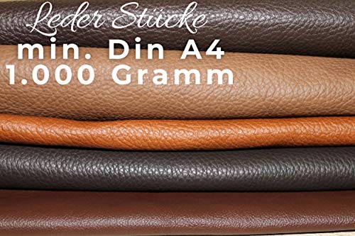 Lederhandel.com Desechos de cuero artesanales 1 kg marrón todas las piezas al menos DIN A4 - Para manualidades o costura