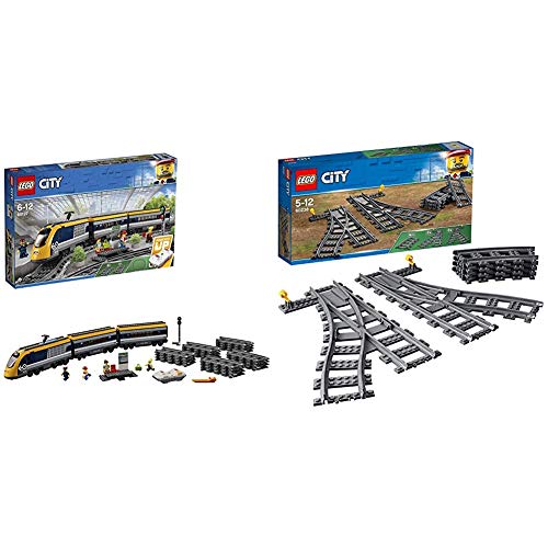 LEGO City - Tren De Pasajeros, Maqueta de Juguete Ferroviario con Control Remoto por Bluetooth + City Switch 60238 - Kit de construcción de vías de Tren