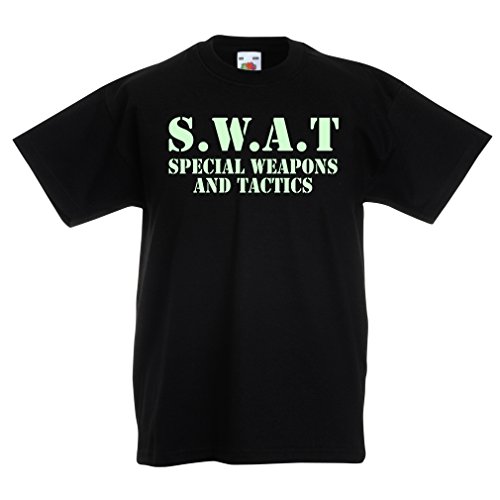 lepni.me Camiseta para Niño/Niña SWAT - Equipo de Armas y Tácticas Especiales de Estados Unidos - Equipo Militar (14-15 Years Negro Fluorescente)