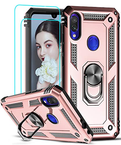 LeYi Funda XiaoMi Rdemi Note 7 Armor Carcasa con 360 Anillo iman Soporte Hard PC y Silicona TPU Bumper antigolpes Fundas Carcasas Case para movil Rdemi Note 7 con HD Protector de Pantalla,Oro Rosa