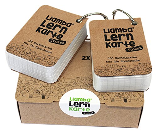 Liamba Tarjetas pedagógicas Pocket | 2 x 100 tarjetas para viajes con el práctico anillo (formato DIN A8, 7,4 x 5,2 cm, 170 g, líneas, certificado FSC y fabricado en Alemania