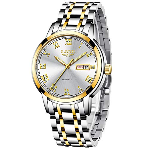 LIGE Relojes Hombre Acero Inoxidable Impermeable Deportes Analógico de Cuarzo Hombres Reloj Lujo Calendario Dorado Blanco Reloj Hombre LIGE Relojes Hombre Acero Inoxidable Impermeable Deportes Analógico de Cuarzo Hombres Reloj Lujo Calendario Dorado Blanco Reloj Hombre