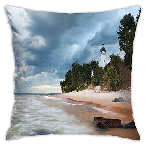 Lighthouse Decor Collection Au Sable Lighthouse In Pictured Rock National Lakeshore Michigan Usa. Fashion Pillow 18inch*18inch,Pillowcase Decorative Square Sofa Bedroom Car - No Inserts Included