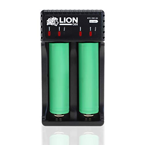 Lioncell LC200 18650 Cargador de pilas doble batería recargables Li-Ion / Ni-Mh (18650, 26650, 26500, AA, AAA etc.) Duo Estación de carga 2 ranuras con indicador de estado LED