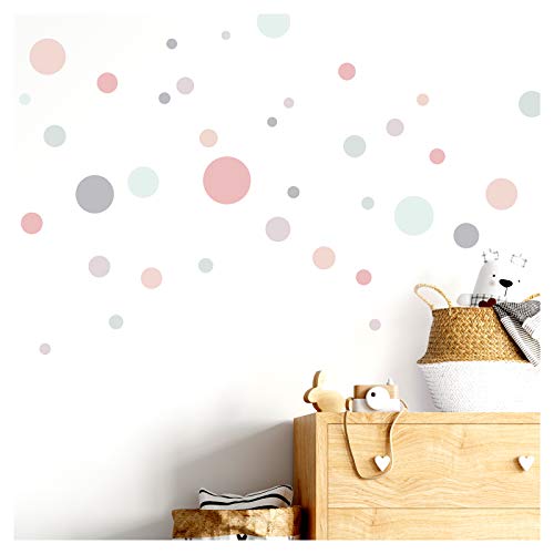 Little Deco - Adhesivos decorativos para pared, 86 puntos, para habitación infantil; color rosa, gris y menta; diseño de lunares autoadhesivos DL385