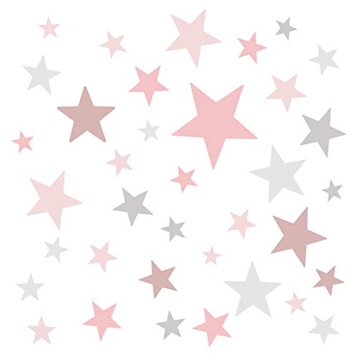 Little Deco DL404 - Adhesivo decorativo para pared, diseño de estrellas, color rosa y gris