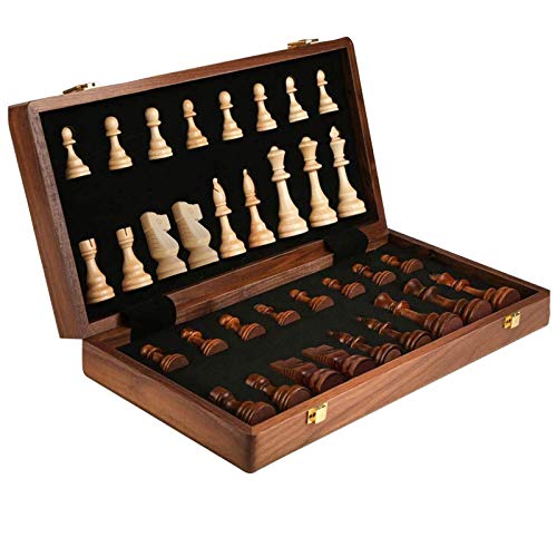 LQQSTORE Ajedrez de Madera Profesional Set, Plegable ajedrez Madera Juego De Ajedrez Juego De Ajedrez Elegante De Lujo con Almacenamiento Interno Juegos al Aire Libre o Regalos