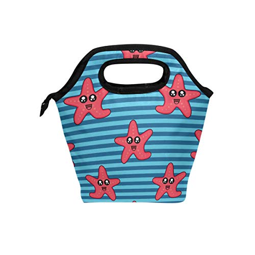 Lunch Bag Red Funny Sea Starfish Blue Striped Insulated Lunchbox Thermal Portable Handbag Food Container Cooler Reusable Outdoors Travel Work School Lunch Tote