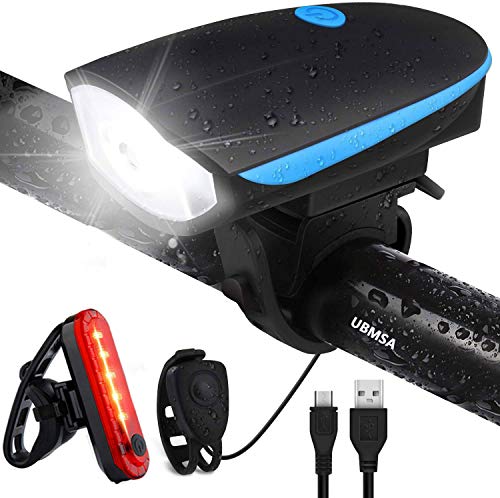 Luz Bicicleta Kit con Timbres Sirena,Conjuntos de Faros Delanteros y Traseros para Ciclismo,Recargable USB, Luz LED Bicicleta Electrica para Patinete Electrico Carretera y Montaña