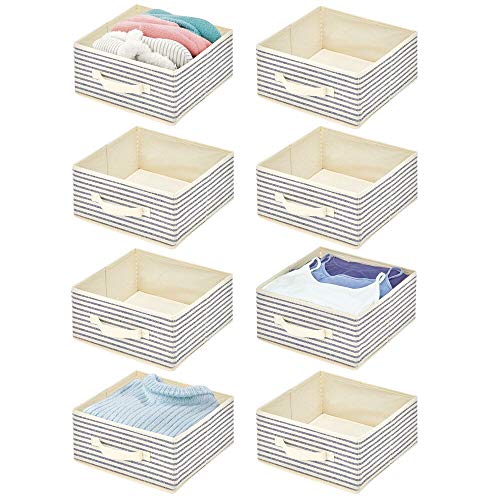 mDesign Juego de 8 Cajas organizadoras de Tela – Compacto Organizador de armarios con asa y Parte Superior Abierta – Caja de Tela para Ropa, Mantas, Accesorios y más – Crudo y Azul