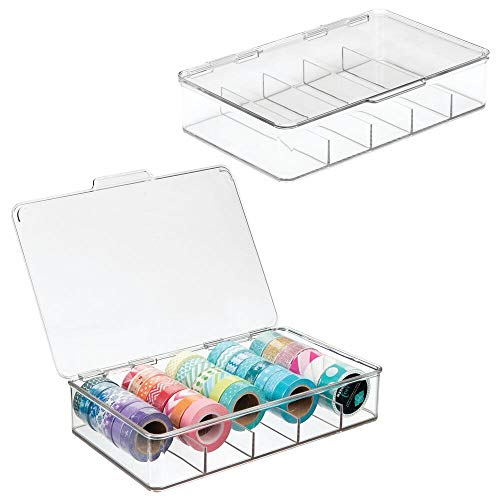 mDesign Organizador de manualidades – Fantástica caja de plástico con 5 compartimentos – Ideal para guardar goma eva, abalorios, cintas decorativas, etc. – Transparente - Paquete de 2