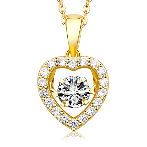MEGA CREATIVE JEWELRY Collar Oro Corazón para Mujer Plata 925 con Cristales Swarovski