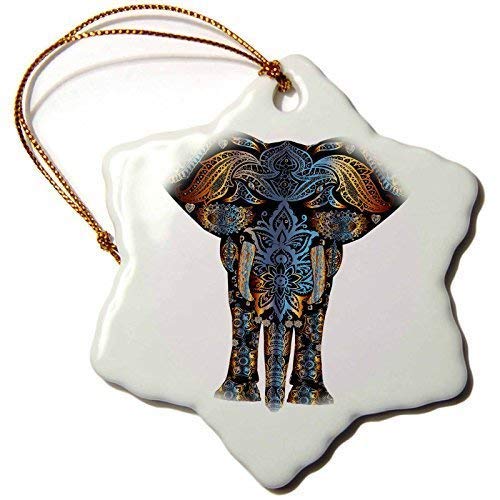 Mesllings Sven Herkenrath Animal – Elefante indio decorativo colorido – Adorno de porcelana con copo de nieve