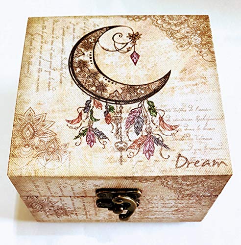 MI RINCON Caja de Madera Atrapa sueños o Dreamcatcher Media Luna 12X12X7 cm