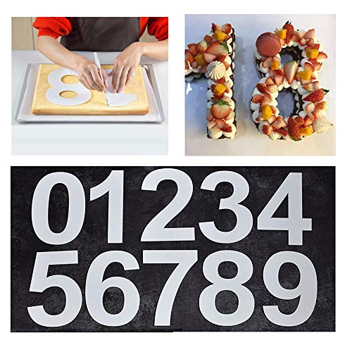 Moldes de números grandes para tartas de 0 a 9 números, herramienta para glaseado, crema, fruta, torta de boda, fiesta de cumpleaños, decoración de 9.5 pulgadas (24 cm)