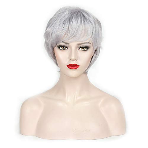 MU2827924 Peluca Pelucas de Cabello Humano para Mujeres Bastante Corto Gris Pelucas para Las Mujeres Blancas,Plata MU2827924 Peluca Pelucas de Cabello Humano para Mujeres Bastante Corto Gris Pelucas para Las Mujeres Blancas,Plata