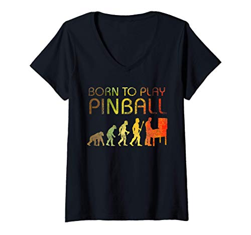 Mujer Divertido diseño retro pinball regalo - Born to Play Pinball Camiseta Cuello V