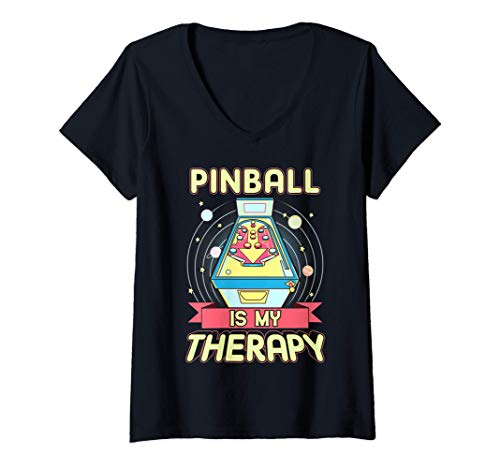 Mujer Pinball es mi terapia Pinball Wiz Clásico Retro Camiseta Cuello V