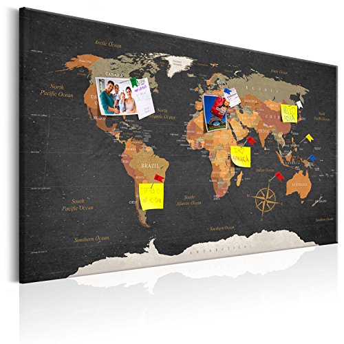 murando - Mapamundi con Tablero para Clavar chinchetas 120x80 cm - Cuadro en Lienzo sintético - Panel de Fibra - Mapa del Mundo Continente - k-C-0048-v-a