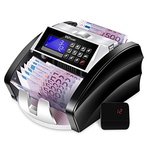 MVPOWER - Contador de billetes con pantalla LCD UV/MG/IR, contador de billetes con comprobación de autenticidad, contador de dinero para billetes de euros, color blanco y negro