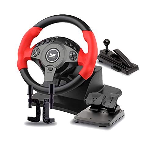 MXMYFZ Conducción del Volante del Juego, Simulador de automóviles con Pedales y Freno de Mano, Rotación de 900 ° Camiones de simulación de rotación Volante, Adecuado para PC/Laptop,Rojo