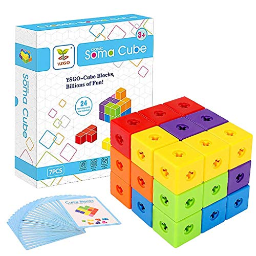 NOBRAND Powcan Classic Soma Cube Tetris Puzzle Magic Cube con 7 piezas de bloques de construcción y 24 tarjetas de forma Regalos educativos para el desarrollo educativo de los niños Regalo