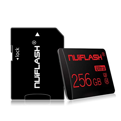 nuiflash Tarjeta de memoria micro SD de 256 GB con adaptador SD (velocidad rápida clase 10), tarjeta de memoria TF para cámara, teléfono móvil, tableta, consola de juegos, cámara de salpicadero