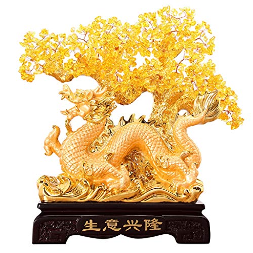 NYKK Ornamento de Escritorio Dragón Feng Shui Citrino árbol del Dinero Grifo de Cristal del árbol de Fortuna China Crystal Árbol Regalo artesanías decoración