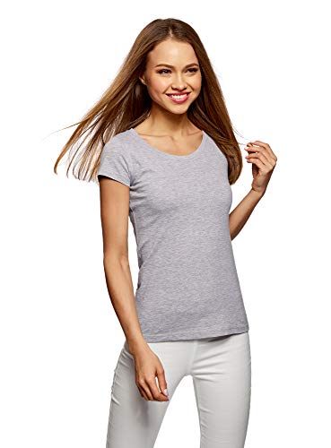 oodji Ultra Mujer Camiseta Básica de Algodón, Gris, ES 36 / XS
