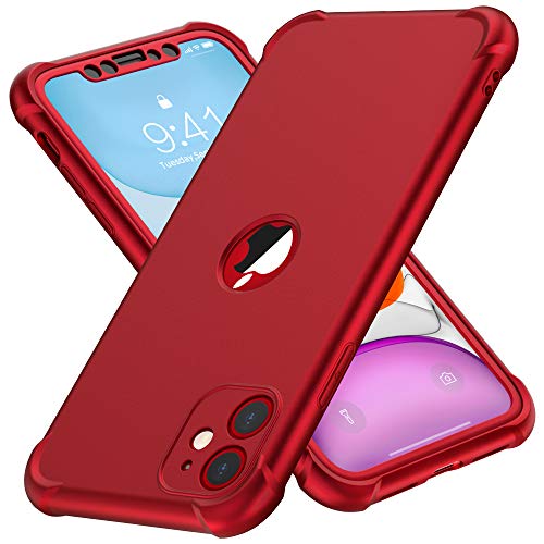 ORETECH Funda Compatible con iPhone 11, con 2 x Protector de Pantalla de Vidrio Cristal Templado Carcasa para iPhone 11 Silicona Ligera Delgado PC TPU Bumper Rubber Caso para iPhone 11 Rojo 6.1