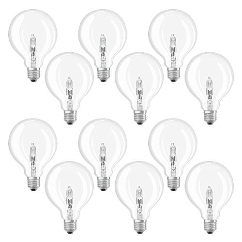 Osram Eco Classic Globe G95 - Lote de 12 bombillas halógenas (57 W = 75 W, E27, luz blanca cálida, intensidad regulable)