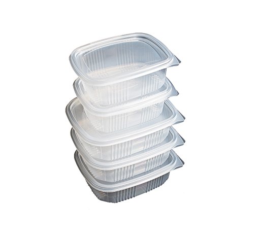 Pack de 50 envases desechables para alimentos con tapa. Aptos para microondas | 0,5L | 121x98x50 mm