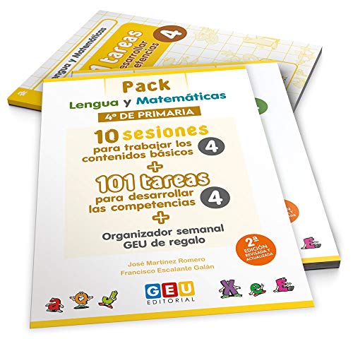 Pack Lengua y matemáticas 4º primaria: 10 Sesiones Contenidos básicos y 101 Tareas para Desarrollo Competencias (Niños de 9 a 10 años)