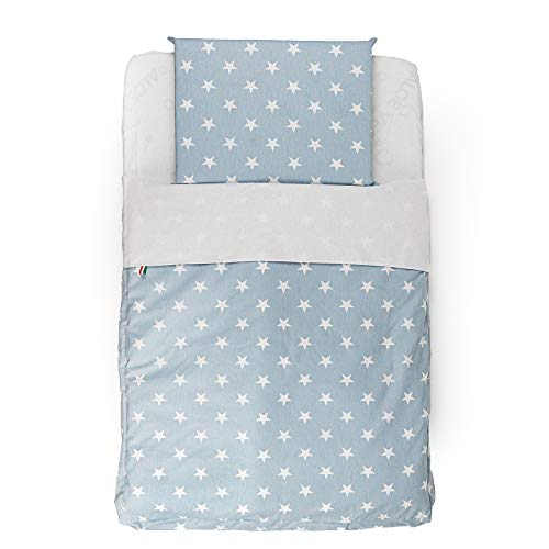 PAMBABY Juego de 4 minicunas de 83 x 50 cm | sábana + funda nórdica + funda de almohada + cojín para cuna Next to Me KinderKraft Cam Chicco Jané (Kit de 4 piezas azul)