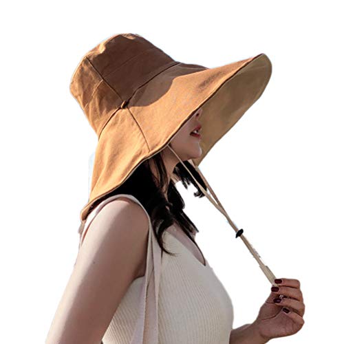 Phayee Sombrero de Pescador de ala Ancha Sol Plegable de Verano para Mujer Sombrero Anti-UV Sombrero de Playa para Mujer Sombrero de Verano con ala Ancha y cordón antitanque