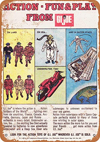 Placa decorativa de metal con texto en inglés "No Brands 1967 G.I. Joe Action Fun & Play, aspecto vintage, 20,3 x 30,5 cm para decoración de pared para el hogar, bar, comedor, pub o Man Cave